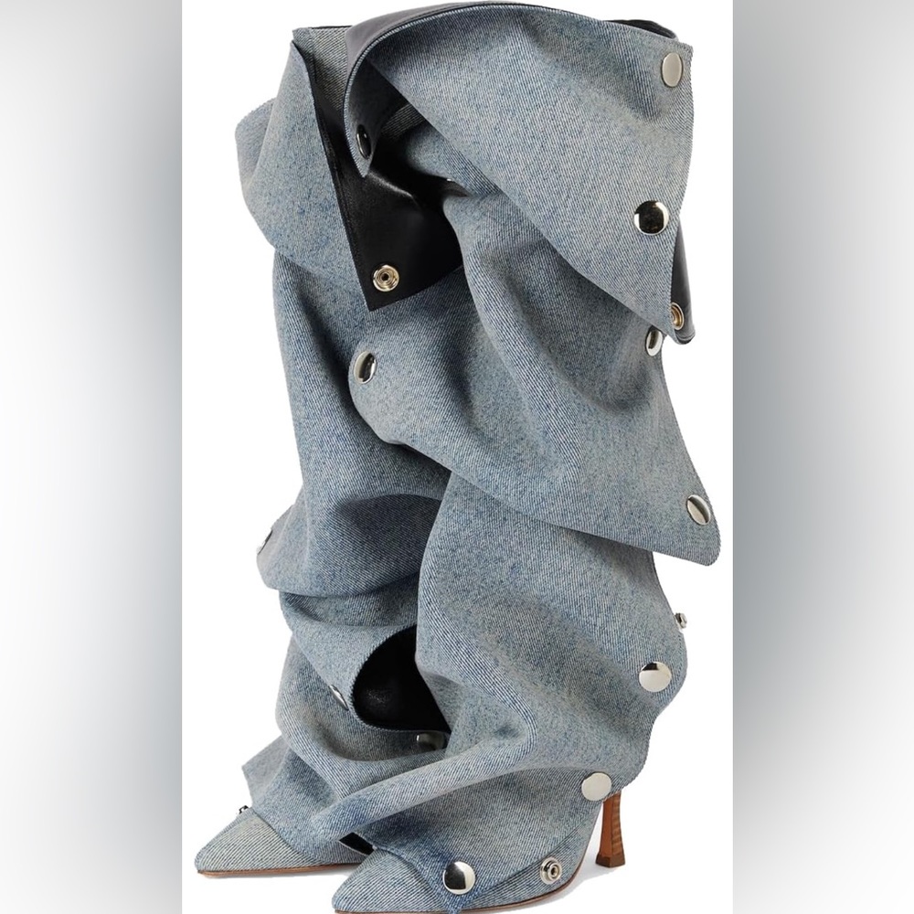 Arqa Knee High Denim Slouchy Boot